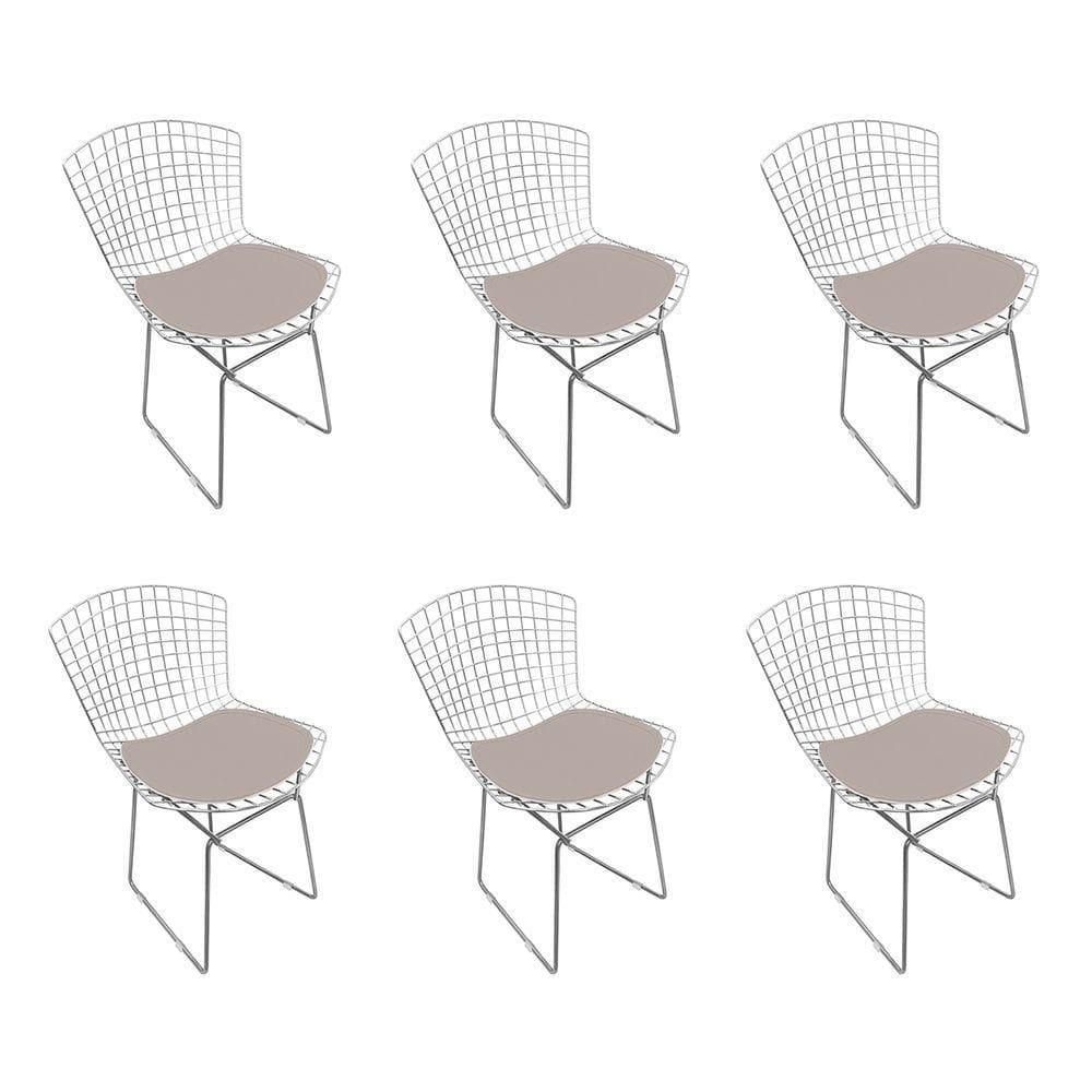 Kit 6 Cadeiras Bertoia Cromada Com Assento Sintético Bege