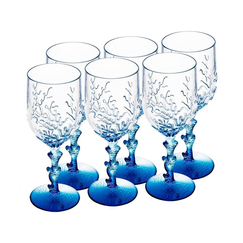 Conjunto 6 Taças de Acrílico Coral Azul 450ml Wolff
