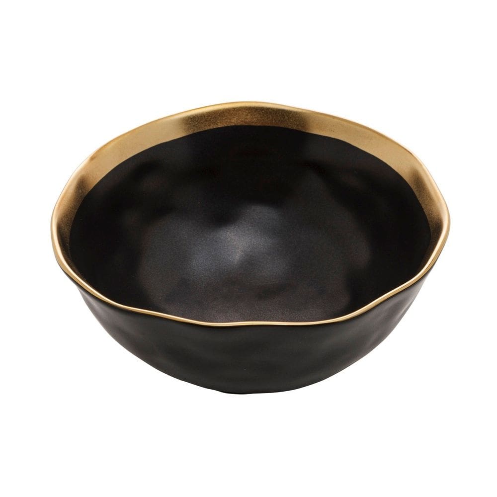 Bowl Cumbuca de Porcelana Preto Fosco/Dourado Dubai 15x7cm Wolff