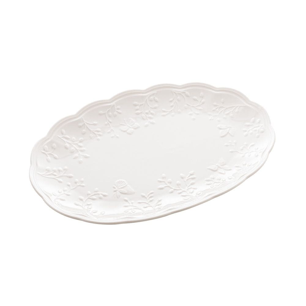 Travessa Oval de Porcelana New Bone Butterfly Flower Branco 31,5x21cm Lyor