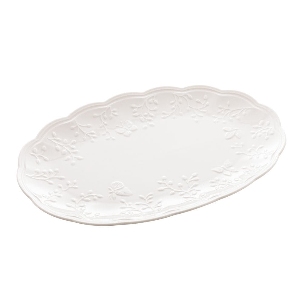 Travessa Oval de Porcelana New Bone Butterfly Flower Branco 36,5x24cm Lyor