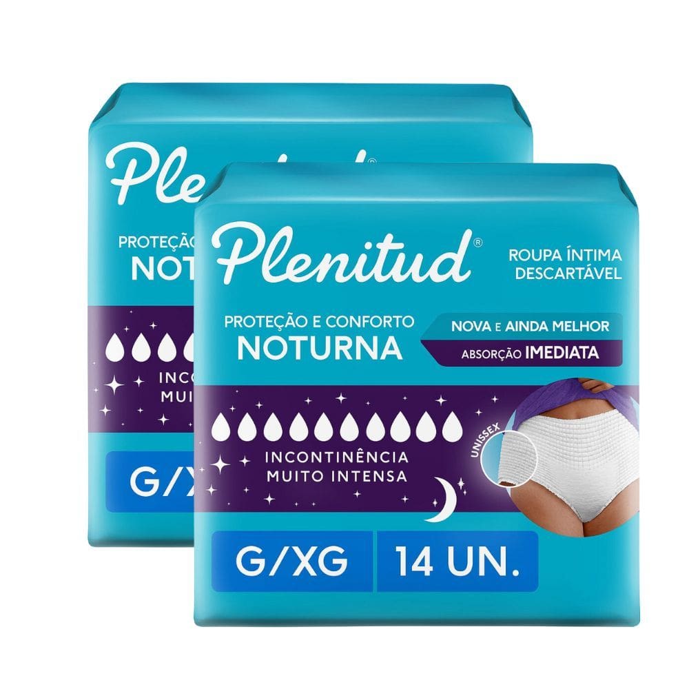 Kit 2 Roupa Íntima Plenitud Noturna Unissex Tamanho G/XG 14 Unidades Descartáveis