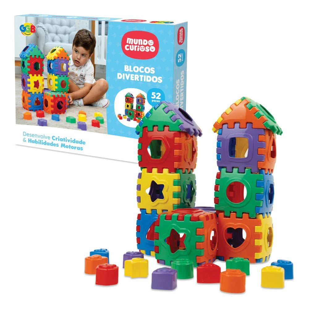 Blocos de Montar Educativos – Kit 52 Peças Coloridas para Crianças | Criatividade e Coordenação Motora