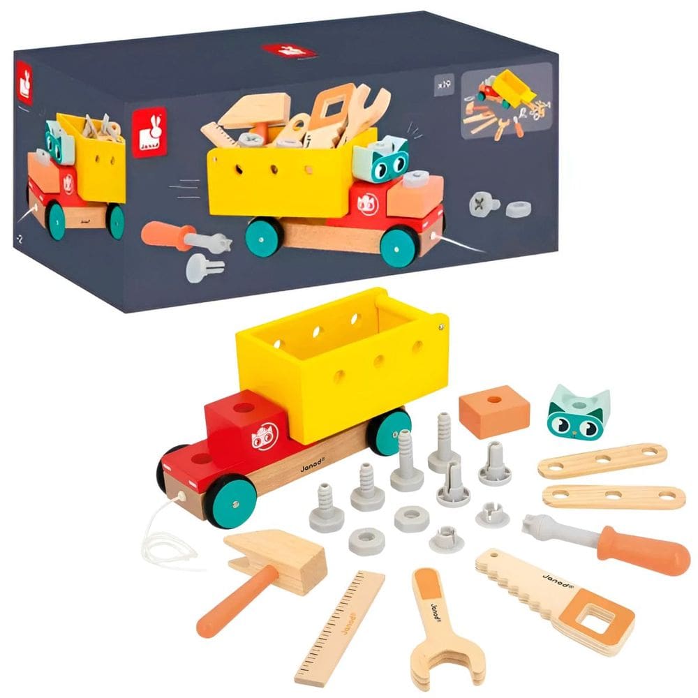Caminhão Brico Kids Janod De Madeira Brinquedo Infantil Para Montar E Passear
