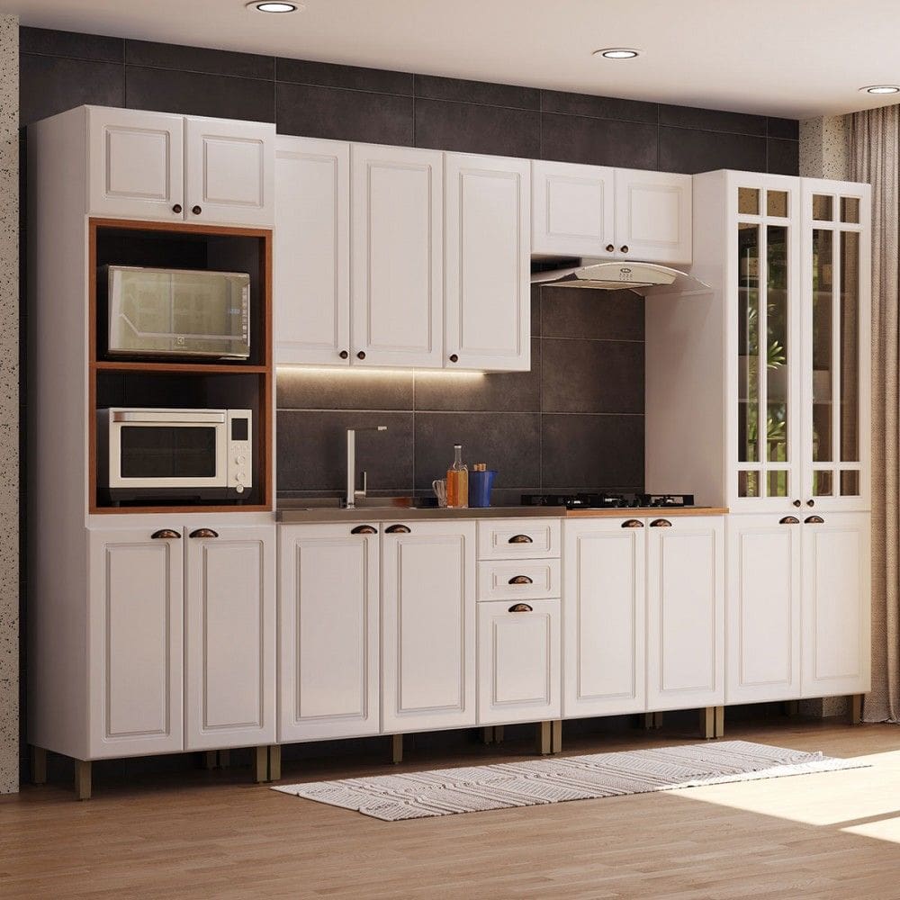 Cozinha Completa Firenze 18 Portas 2 Gavetas com Vidro 6171.102 Branco - Indékes