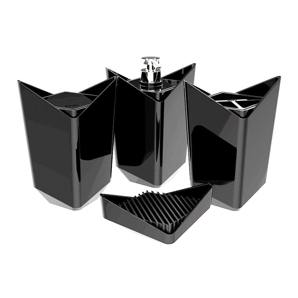 Kit Banheiro 4 Peças Porta Escova Algodão Sabonete Líquido Barra Preto - Prisma 405042 Crippa