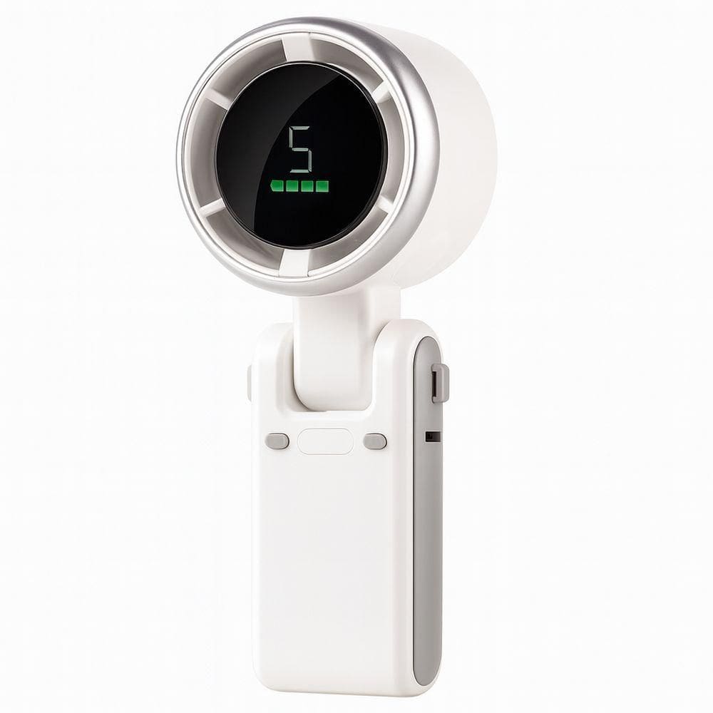 Mini Ventilador Portátil Turbo Com Display Digital, Bateria 3600mah E Power Bank Usb-c Dobrável E Recarregável - Branco