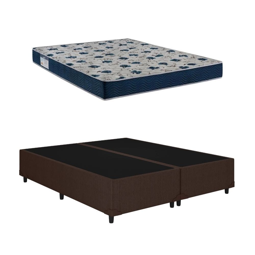 Cama Base Box Casal Bipartido Marrom Colchão ISO 60 D28 - Ortobom