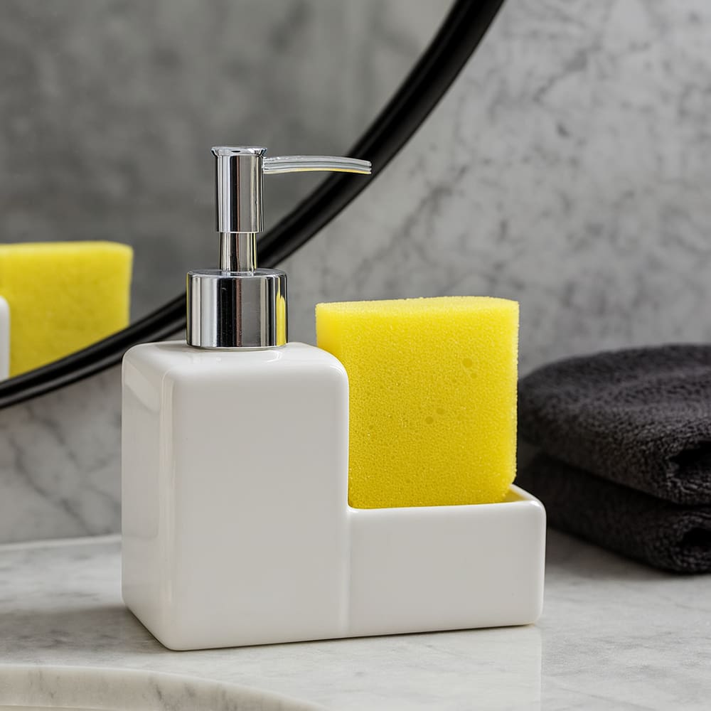 Dispenser de Cerâmica com Esponja 220ml  - Branco