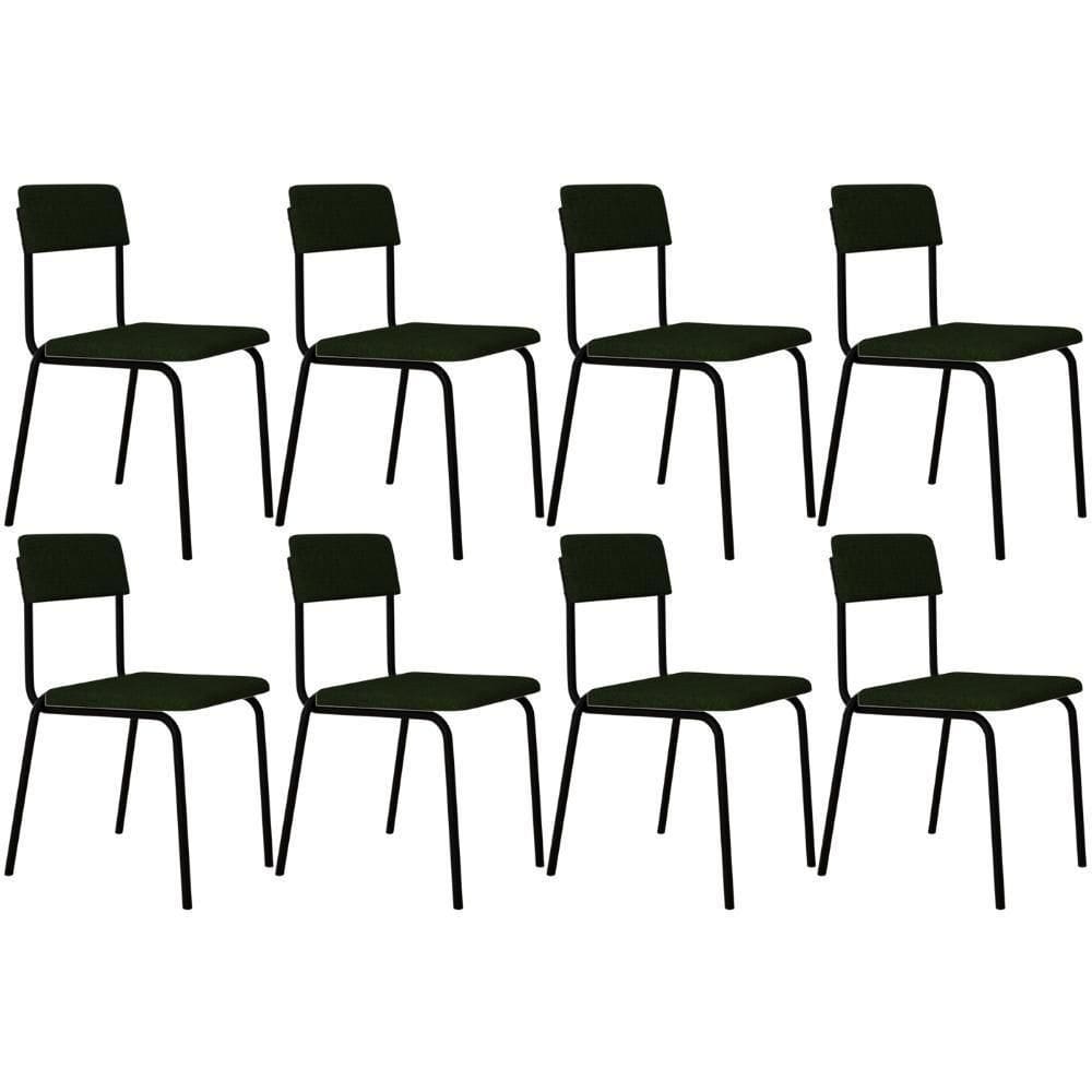 Kit 08 Cadeiras Estofada Para Sala De Jantar Sense Preto C01 Linho Verde Musgo - Lyam Decor