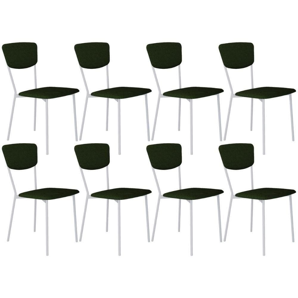 Kit 08 Cadeira Para Sala De Jantar Village Branco C01 Linho Verde Musgo - Lyam Decor