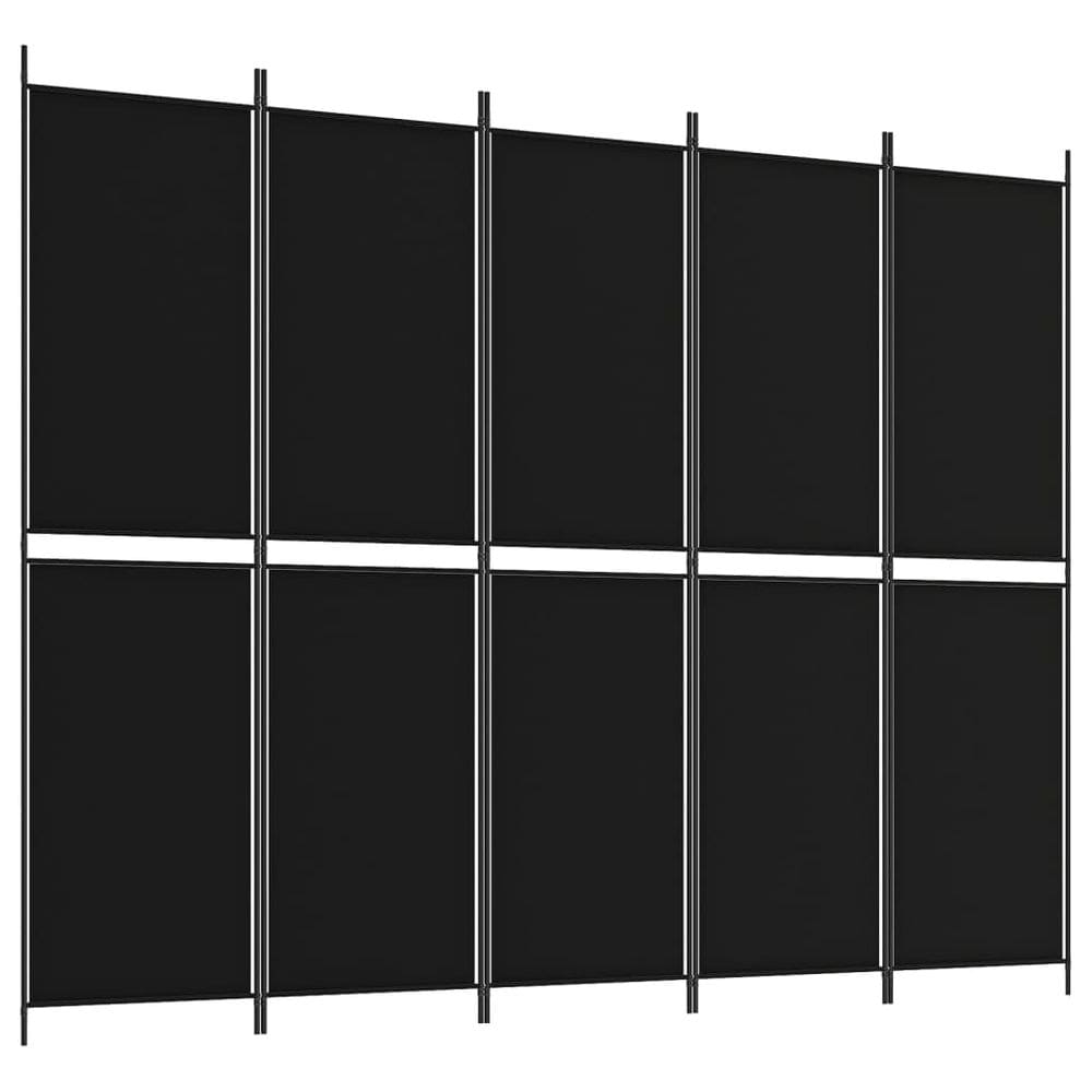 Divisória de quarto VidaXL de 5 painéis em tecido preto e ferro 250x200cm