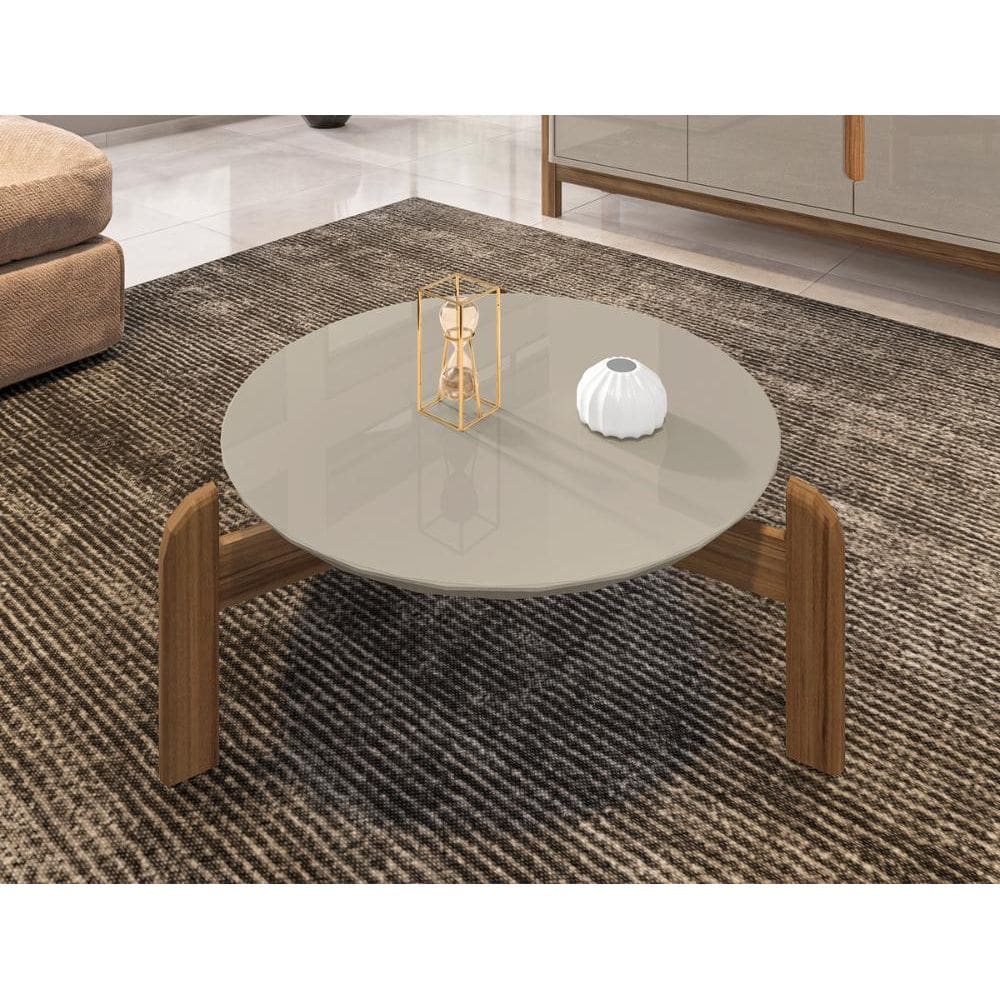 Mesa de Centro Circular para Sala de Estar Lizz Off-White/Cedro