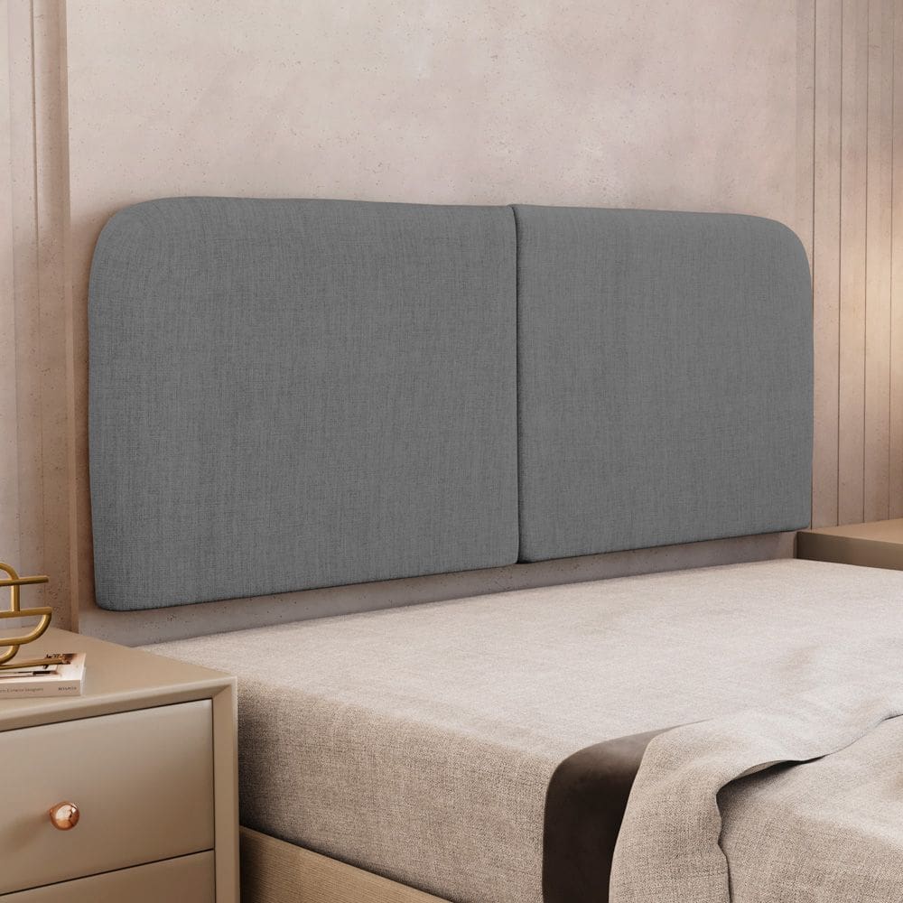 Cabeceira Painel Orgânico Cama Box Casal Padrão Aira 140cm Dobrável Linho Cinza Escuro - Desk Design