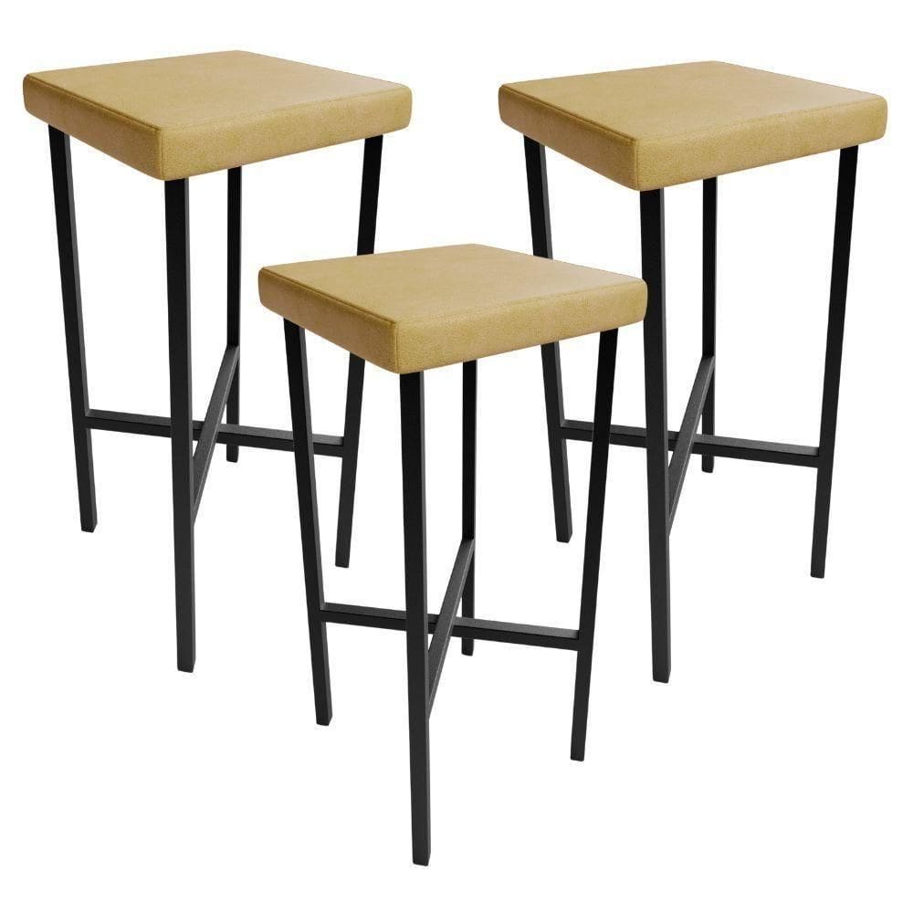 Kit 03 Banquetas Alta Bar Cozinha Sala De Jantar Preto Stella L02 Couríssimo Fendi - Lyam Decor