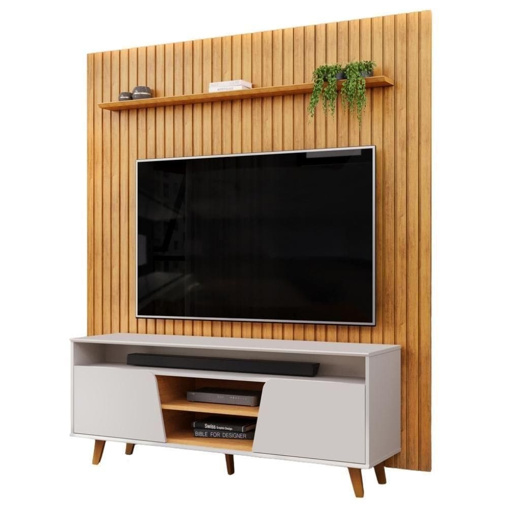 Rack Para Sala Eva Com Painel Ripado Tv 75 Pol Lexa D05 Cedro Bali - Lyam Decor