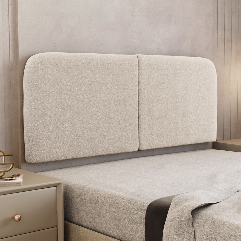 Cabeceira Painel Orgânico Cama Box Casal Padrão Aira 140cm Dobrável Bouclé Bege - Desk Design