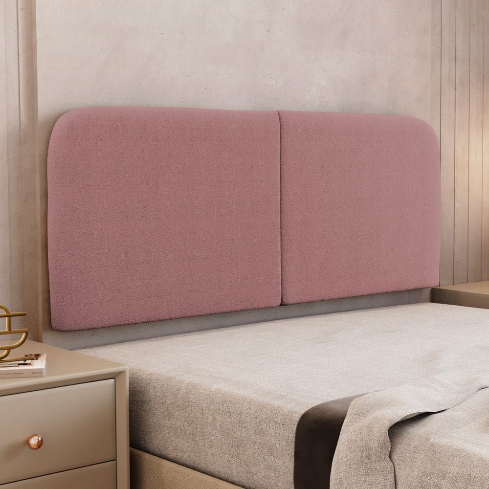 Cabeceira Painel Orgânico Cama Box Queen Size Aira 160cm Dobrável Bouclé Rosa Escuro - Desk Design
