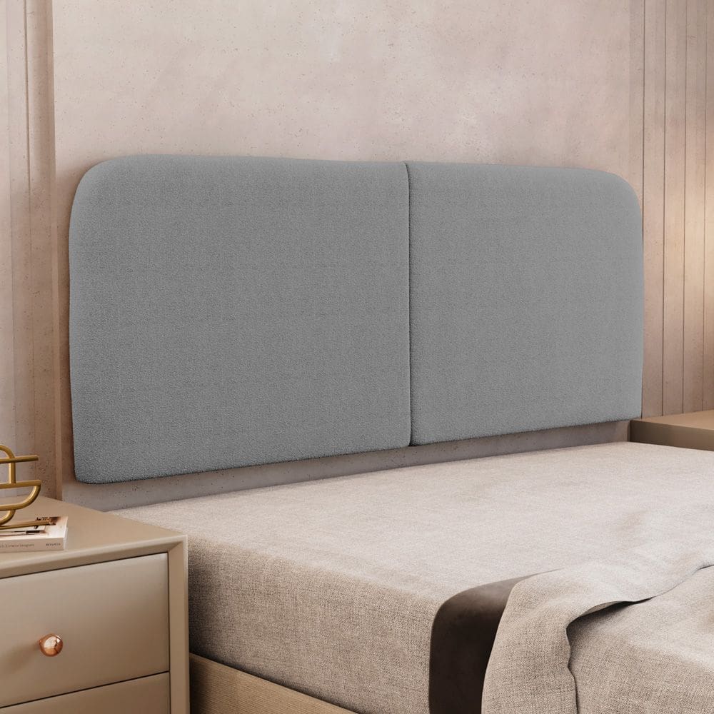 Cabeceira Painel Orgânico Cama Box Queen Size Aira 160cm Dobrável Bouclé Cinza Escuro - Desk Design