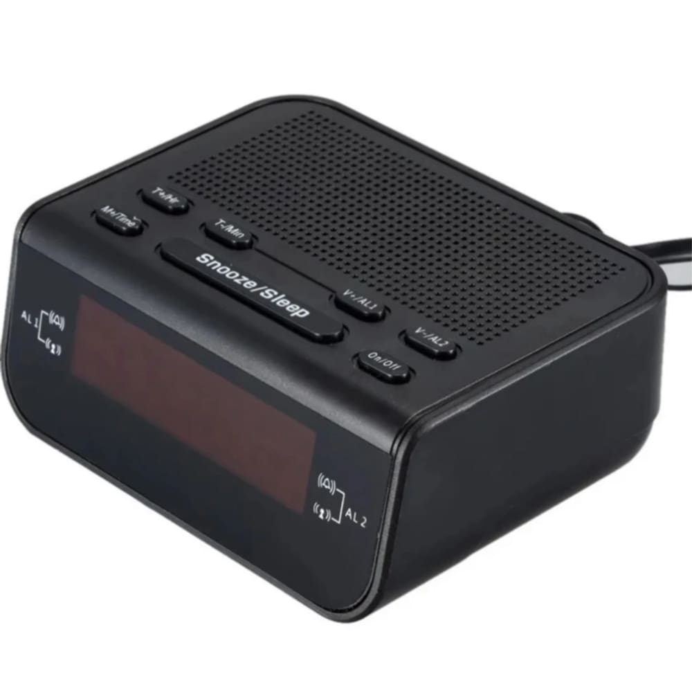 Radio Relogio Digital AM FM com Despertador Alarme Preto
