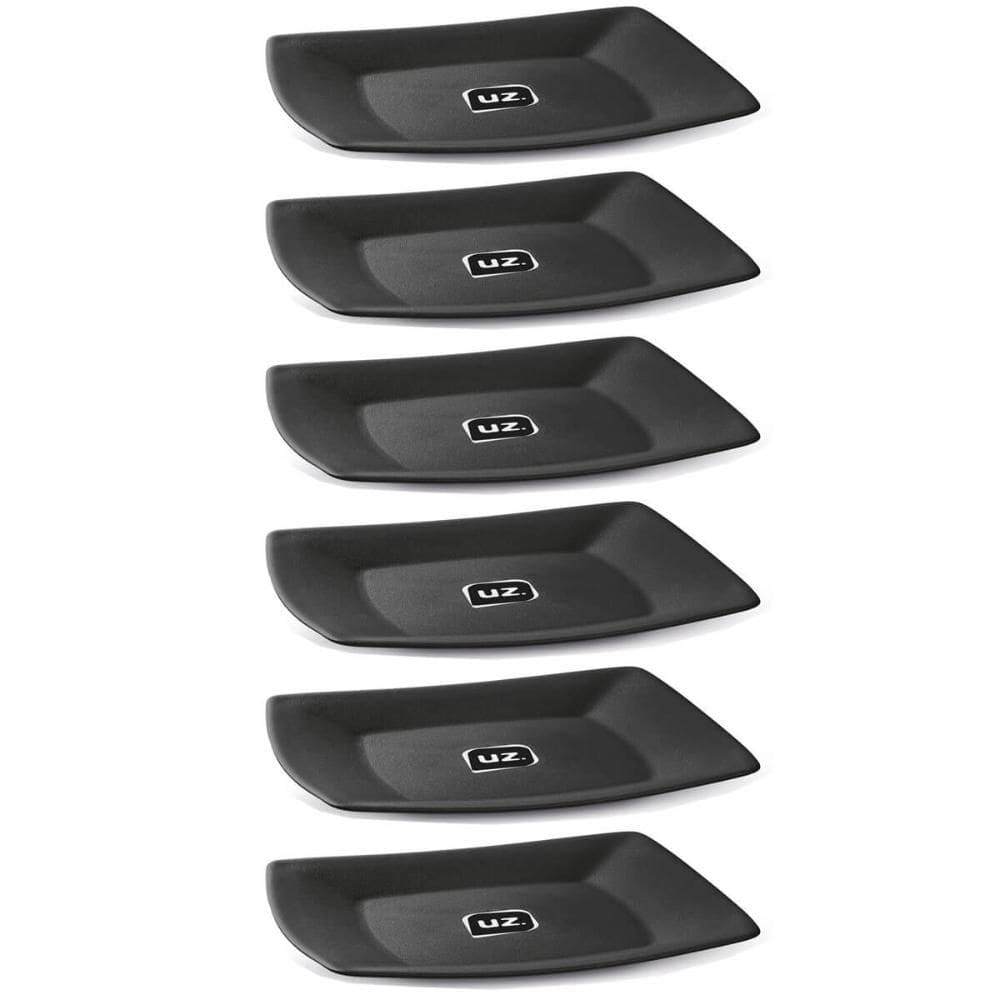 Jogo 6 Pratos Quadrado 22,5cm Preto Médio Plástico Entradas Petiscos Slim Uz