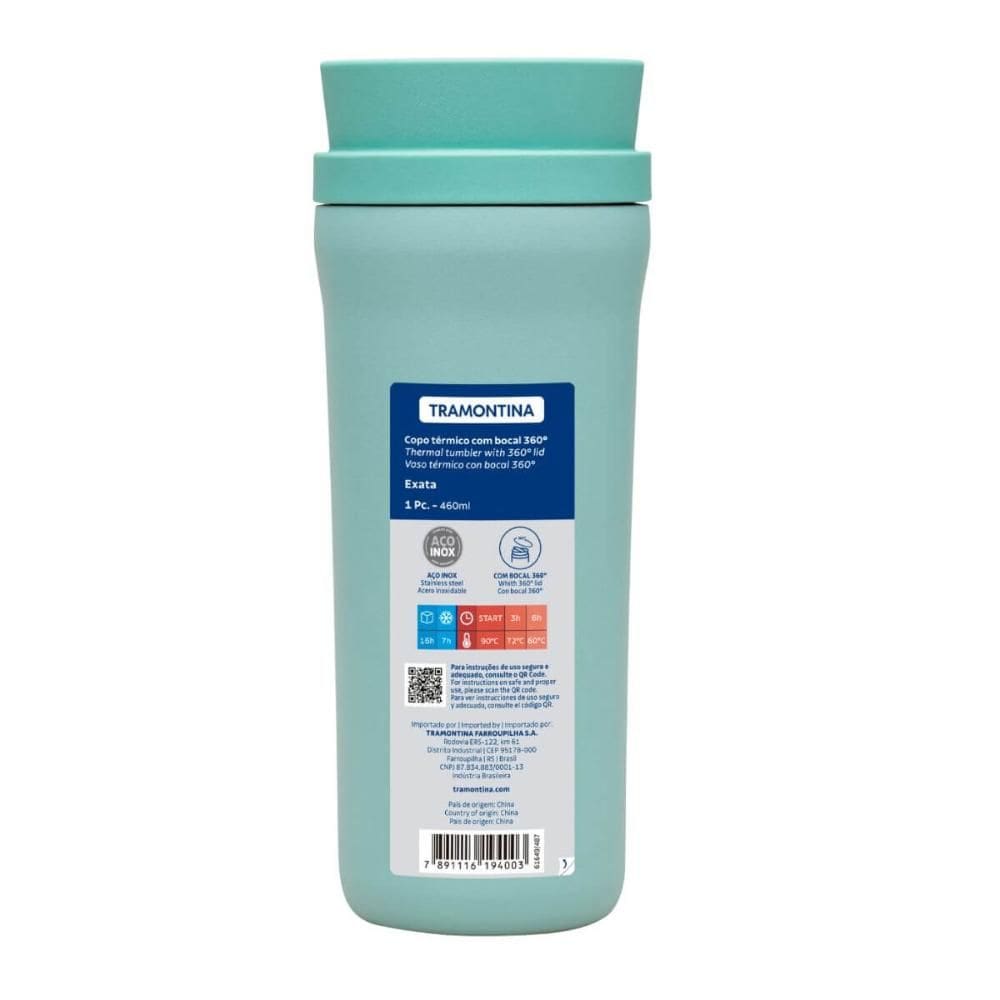 Copo Térmico Inox Tramontina 460ml Verde Bocal 360° Quente Frio Garrafa Café Bebida
