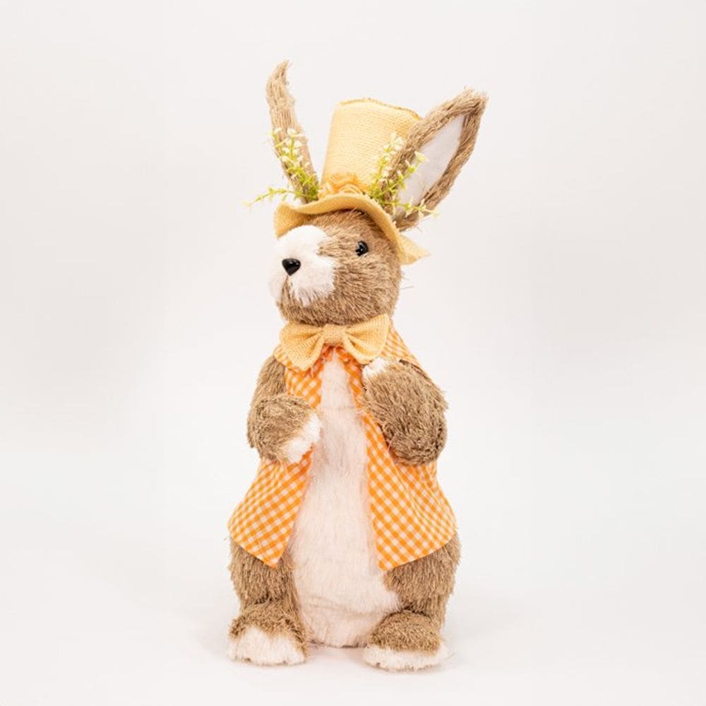 Coelho de Páscoa Com Chapéu e Flores Laranja Decoração 45cm