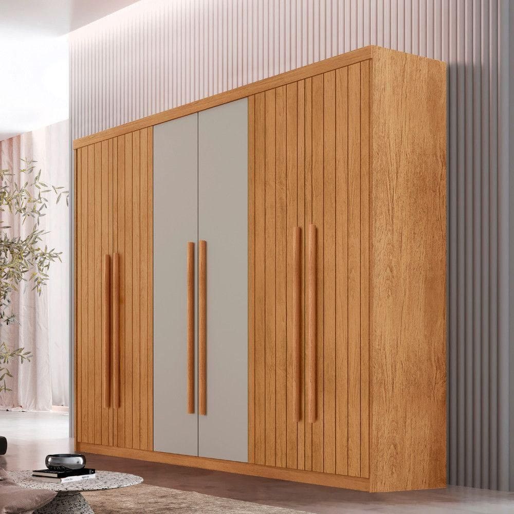 Guarda Roupa Casal Toronto Mdf 6 Portas 2 Gavetas Moderna Naturalle Off White Sem Pés