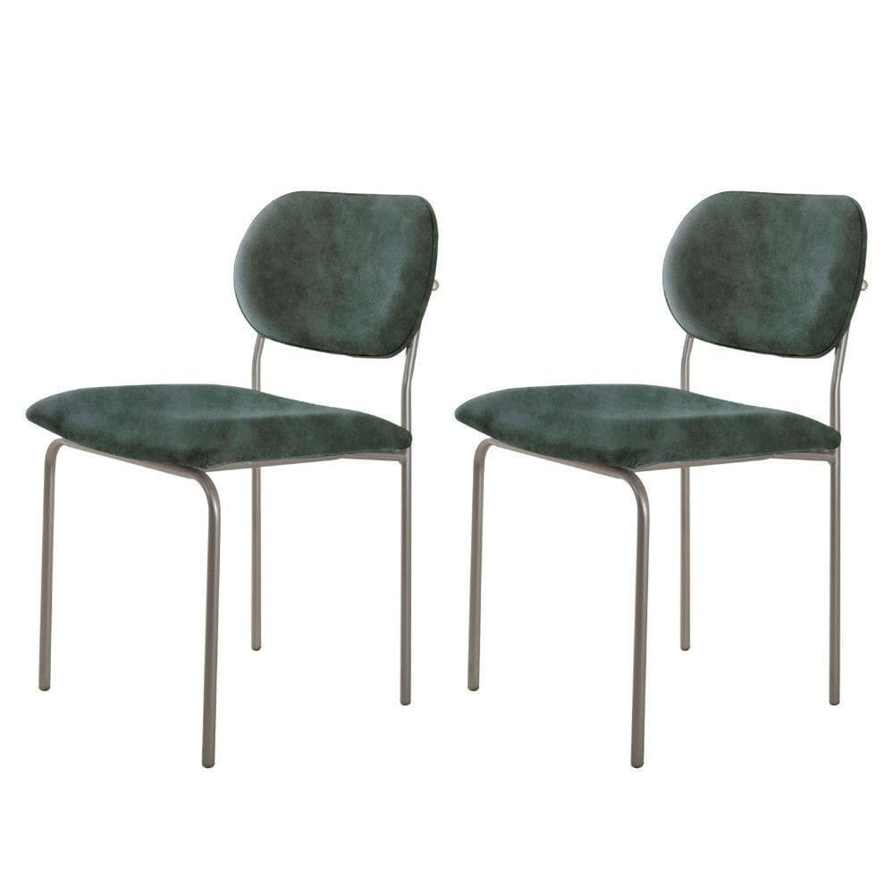 Conjunto Com 2 Cadeiras Metal Marchezine Moderna Mobilia Jade Prata