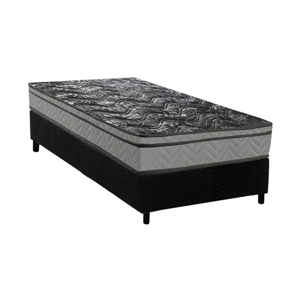 Cama Box Solteiro: Colchão Ortopédico Paropas D28 Conforto Ultra Firme + Base CRC Suede Black (88x188)