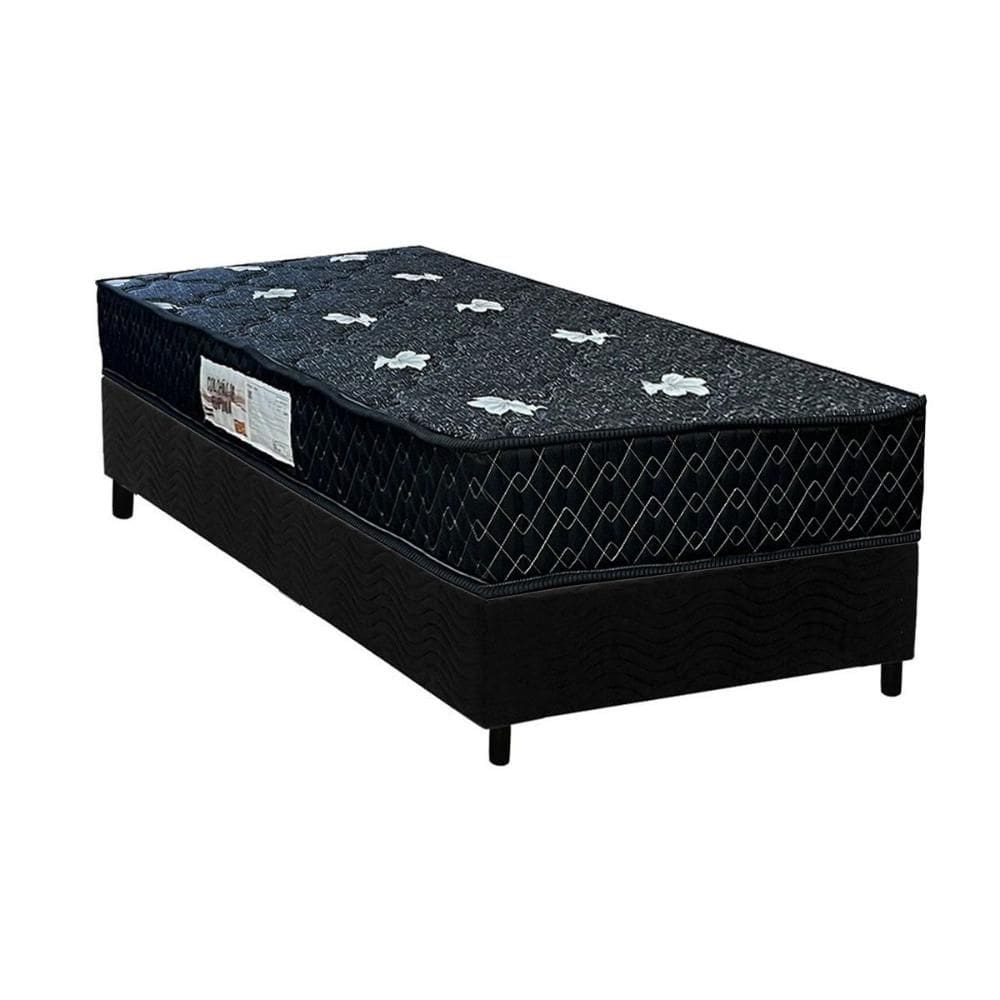 Cama Box Solteiro: Colchão Ortopédico Paropas AG65 Sofistic Gray + Base CRC Suede Black (88x188)