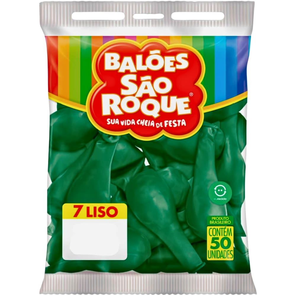 Balão 7 Liso Verde Pacote Com 50Un Decoração Festa São Roque