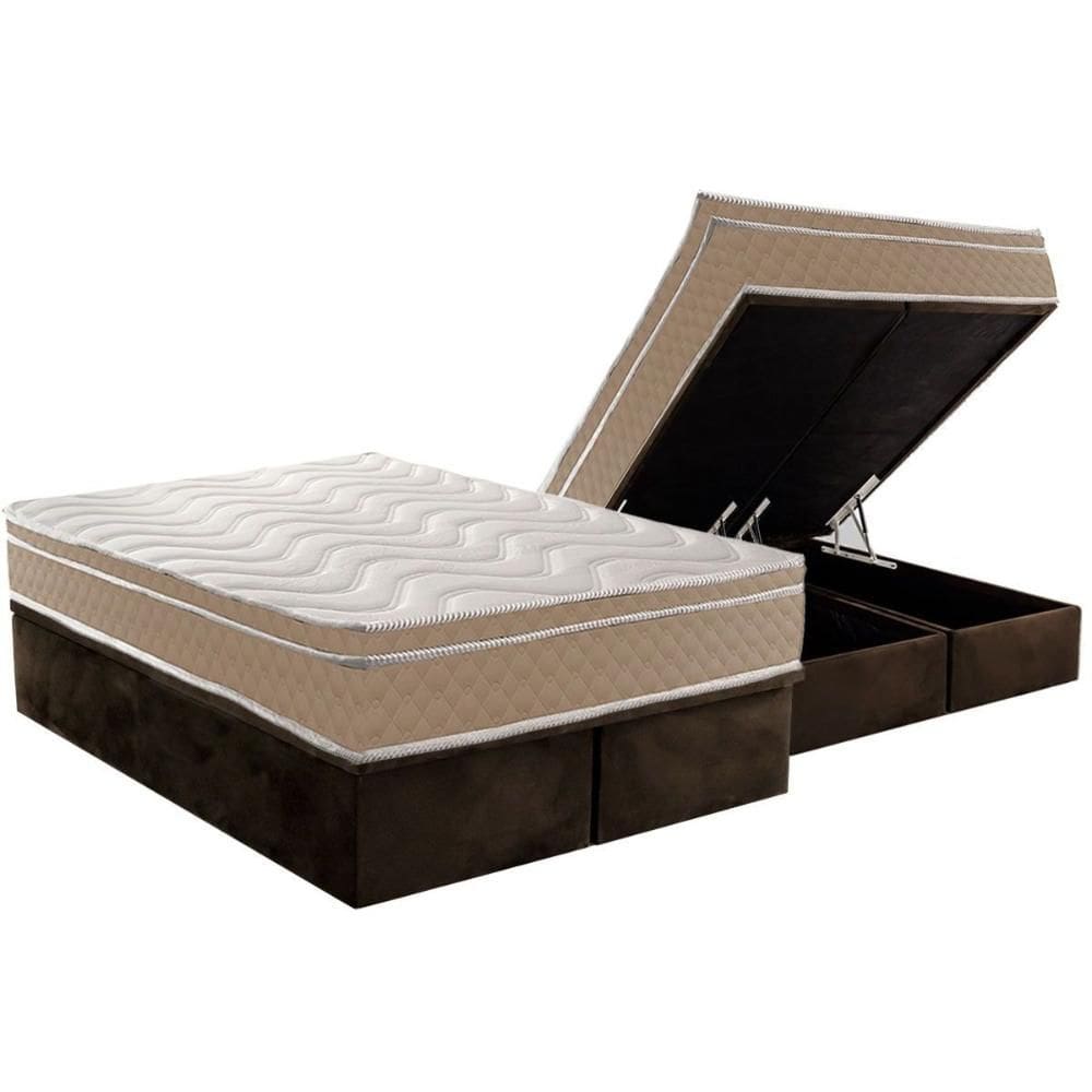 Cama Box Baú Queen: Colchão Espuma D33 Paropas Conforto Ultra Firme + Base CRC Suede Brown (158x198)
