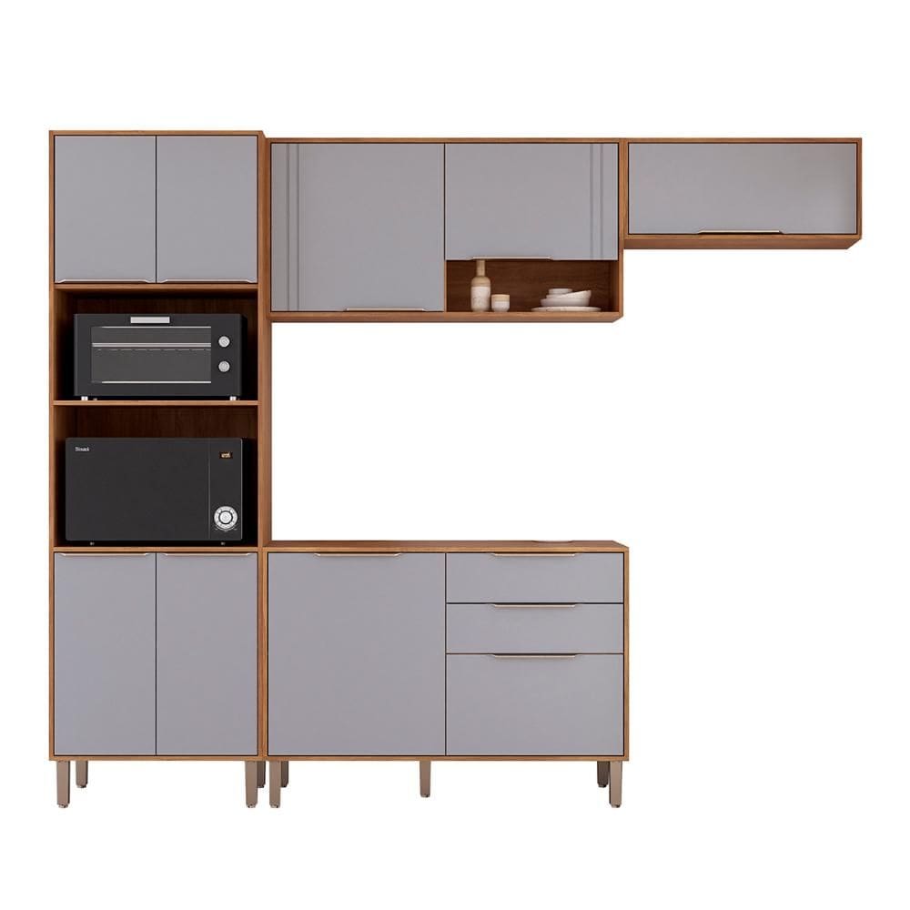 Kit Armário Cozinha Completa Áurea 270cm 9 Portas com Balcão