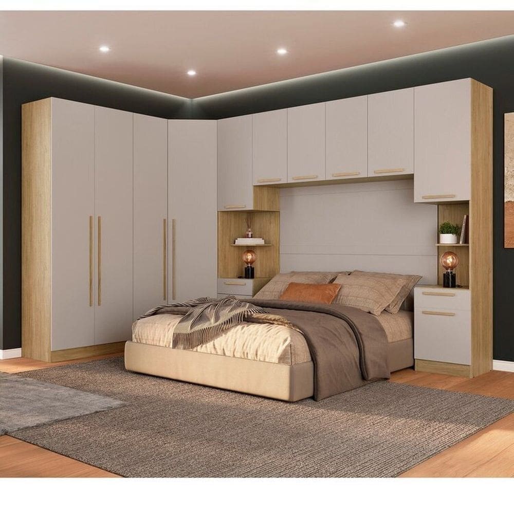 Quarto Modulado 3 Roupeiros 2 mesas de Cabeceira e um Ponte Casal San Diego Aveiro Oak/Cinza Urbano
