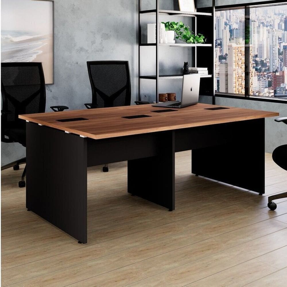 Conjunto Plataforma Pé Painel Espresso Móveis Nogal/Preto