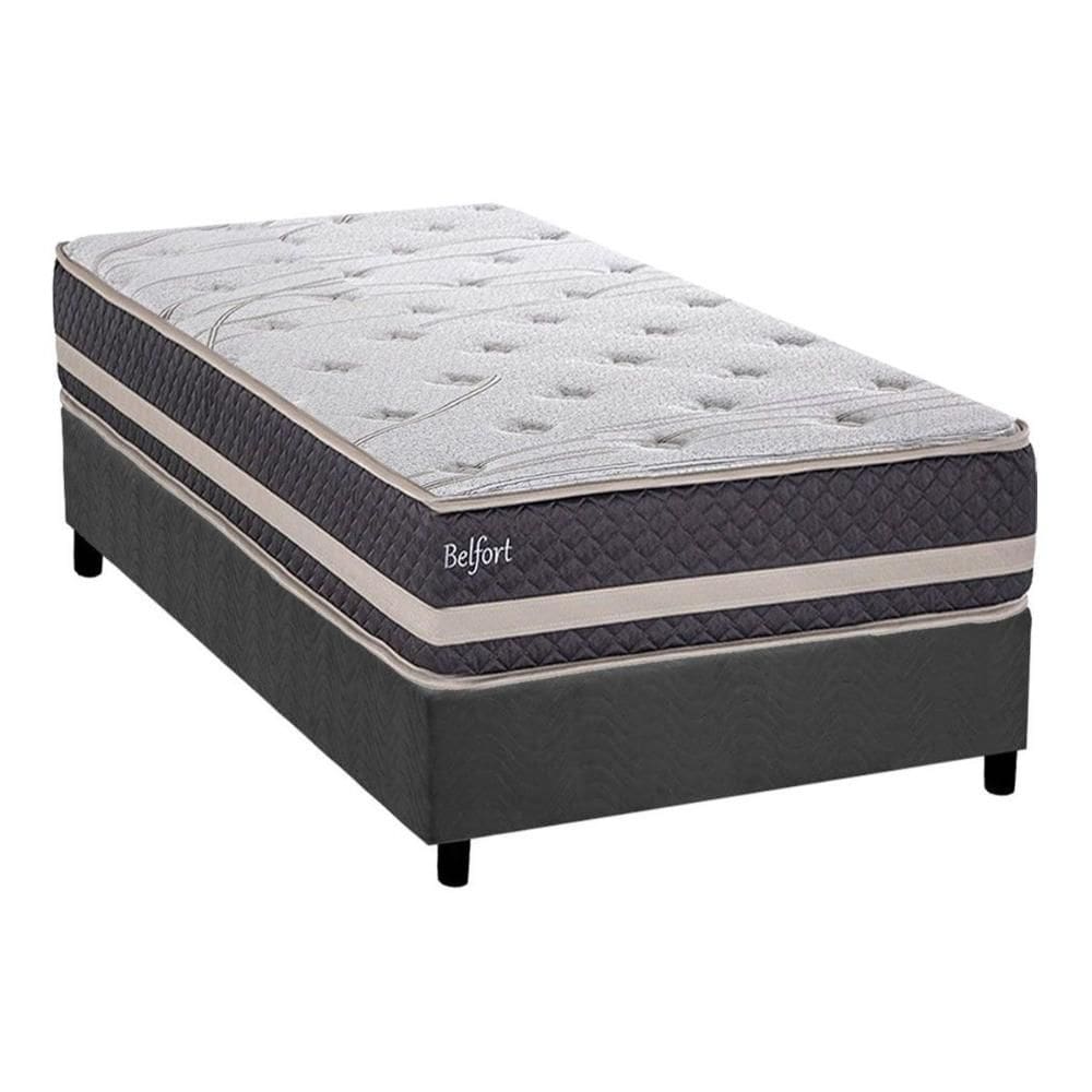 Cama Box Solteiro: Colchão Ortopédico Herval AG65 Belfort + Base CRC Suede Gray (88x188)