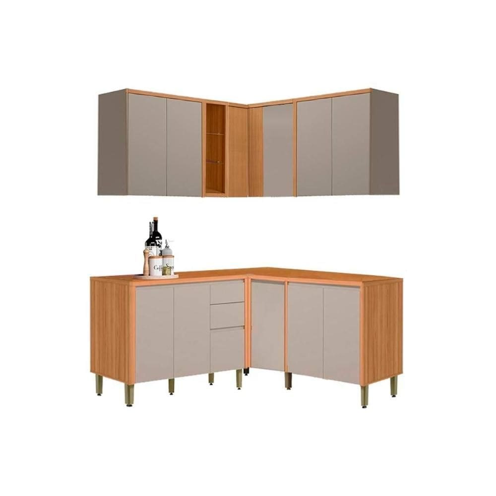 Kit Cozinha Modulada 6 Peças Allure (3Aéreos+3Balcões) CP28 Jequitiba/Gris Fosco - Linea Brasil