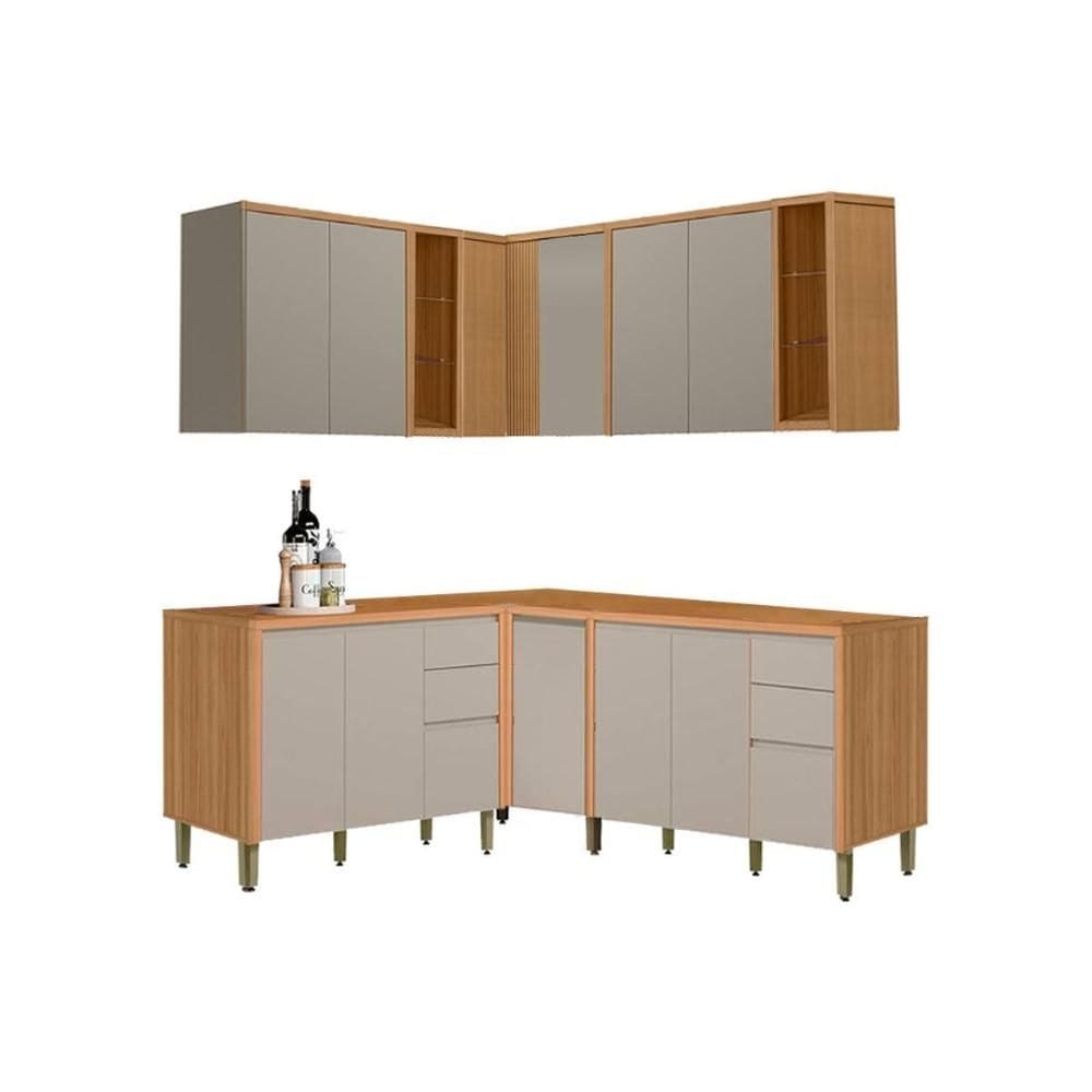 Kit Cozinha Modulada 6 Peças Allure (3Aéreos+3Balcões) CP27 Jequitiba/Gris Fosco - Linea Brasil