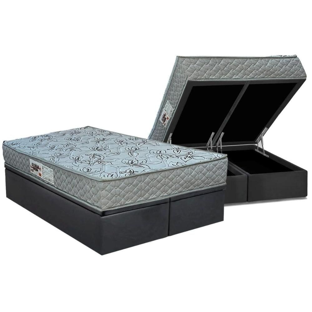 Cama Box Baú King: Colchão Espuma D33 Paropas AG65 Double Fanton Gray + Base CRC Suede Gray (193x203)