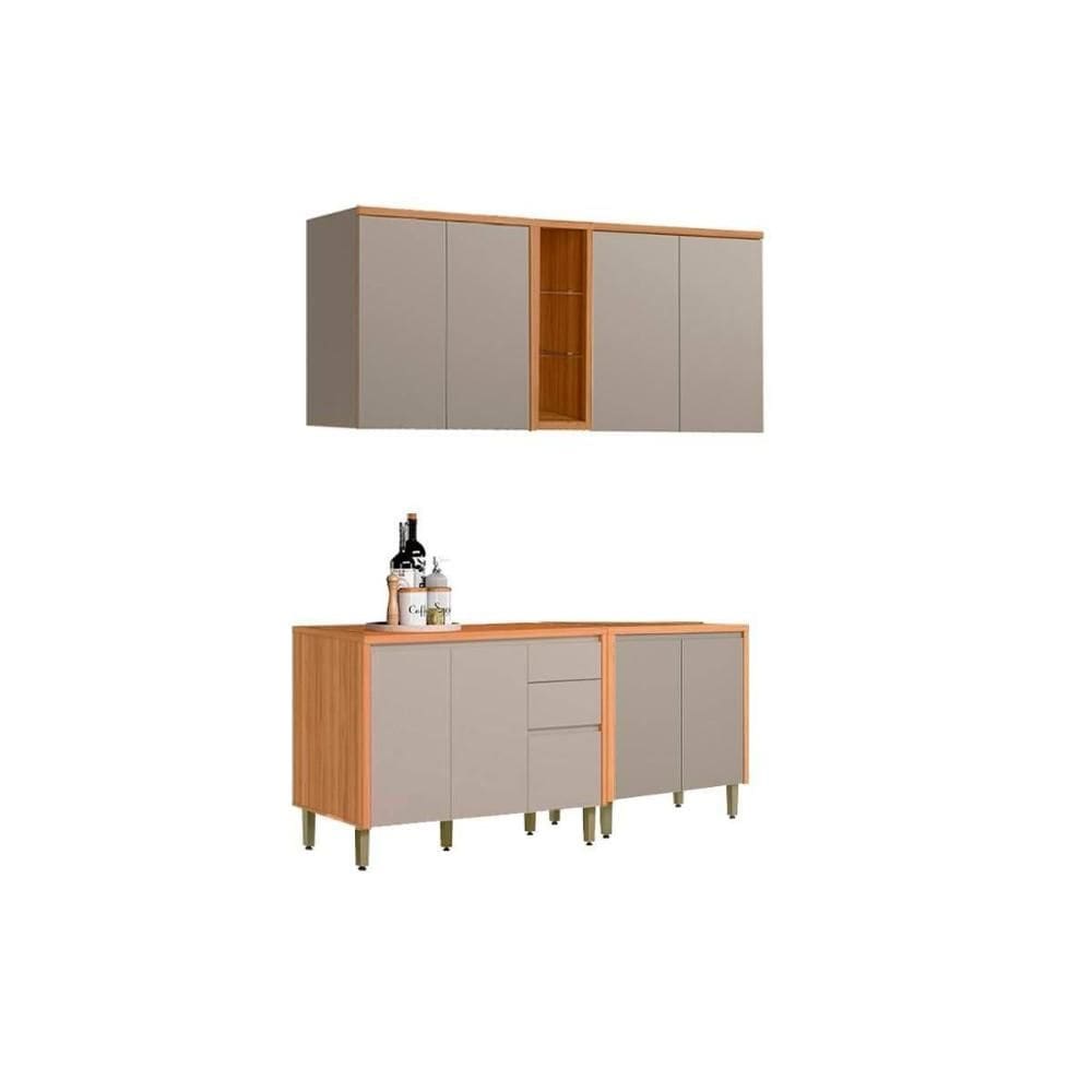 Kit Cozinha Modulada 4 Peças Allure (2Aéreos+2Balcões) CP26 Jequitiba/Gris Fosco - Linea Brasil