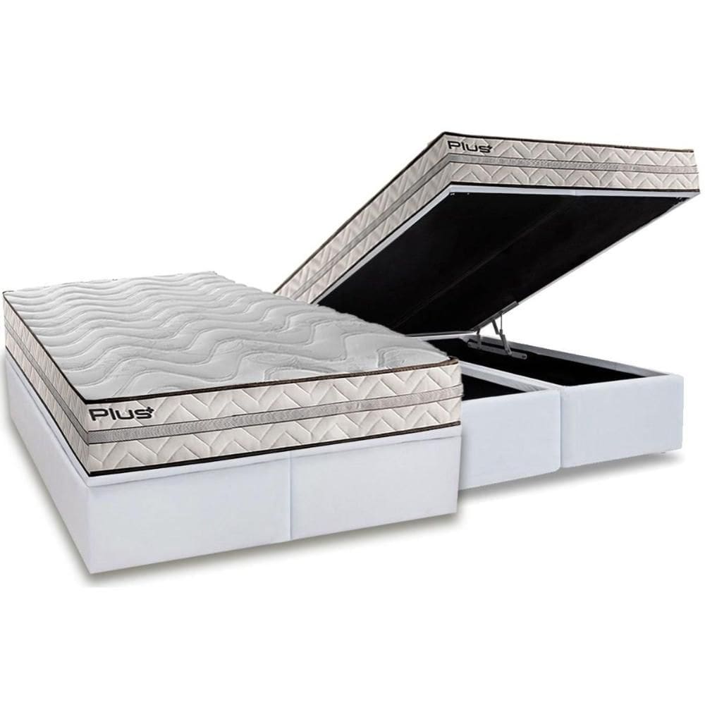 Cama Box Baú Queen: Colchão Espuma D33 Paropas Pasquale Plus + Base CRC Linhão White (158x198)