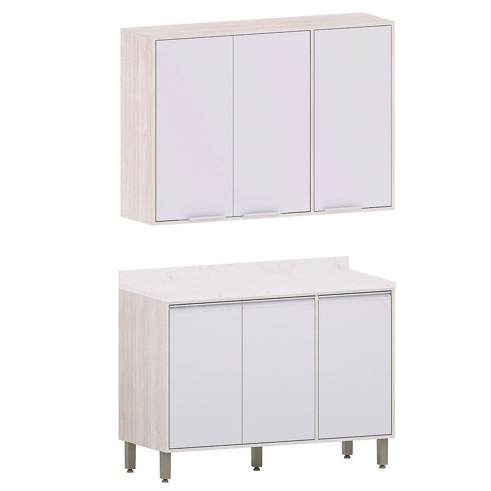 Kit Armário Aéreo com Balcão de Cozinha 120 cm Atenas
