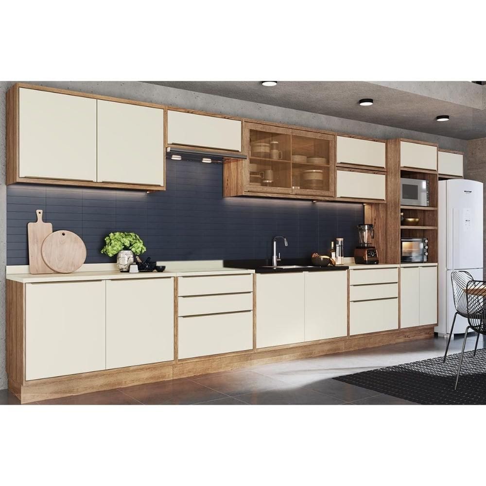 Cozinha Modulada Henn Americana Versalis 14 Peças (6Aéreos+4Balcões+1TorreQuente+3Complementos) C14P166 Freijo/Cinza Argila-Herval