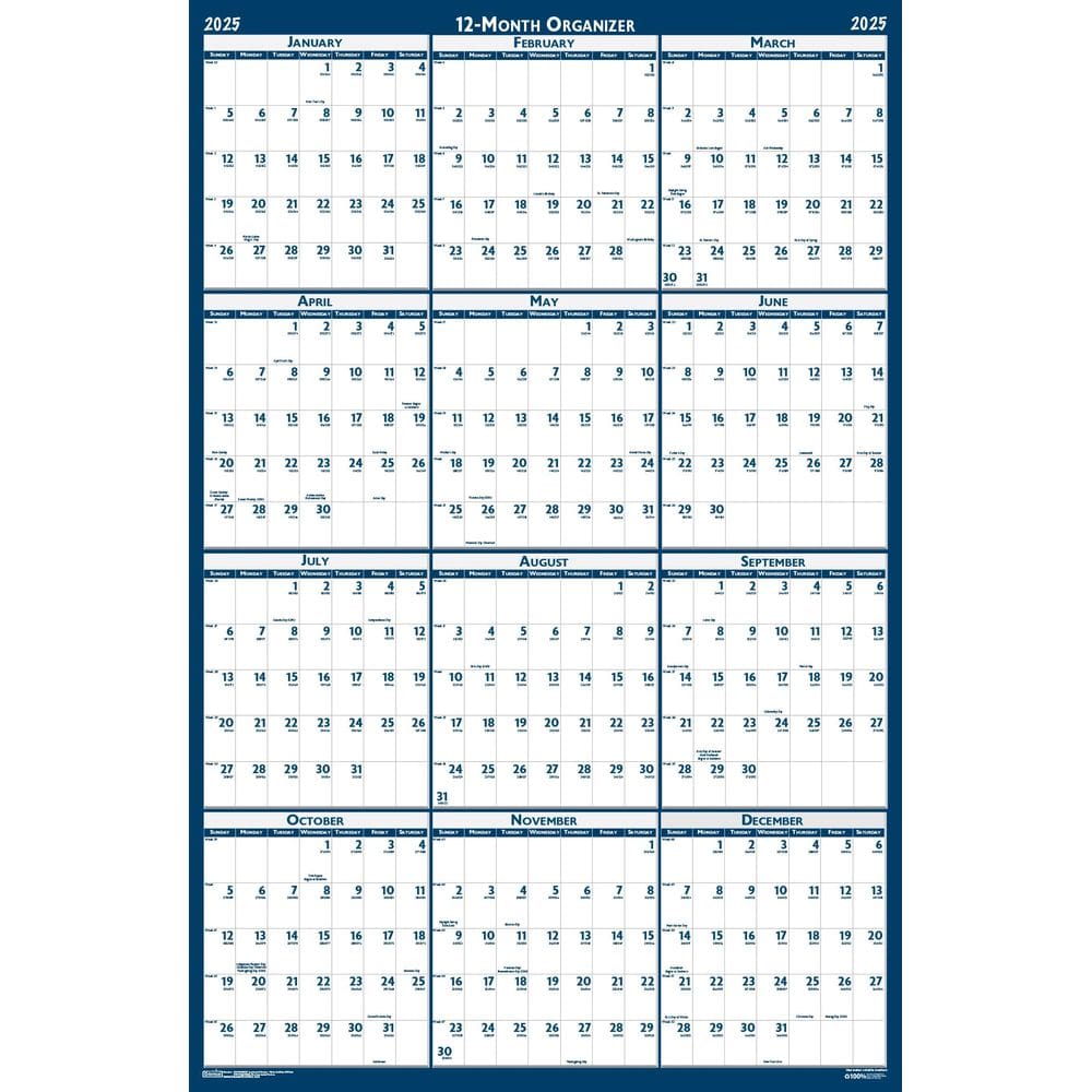 Calendário de parede House of Doolittle 2025 reversível 66x33 cm