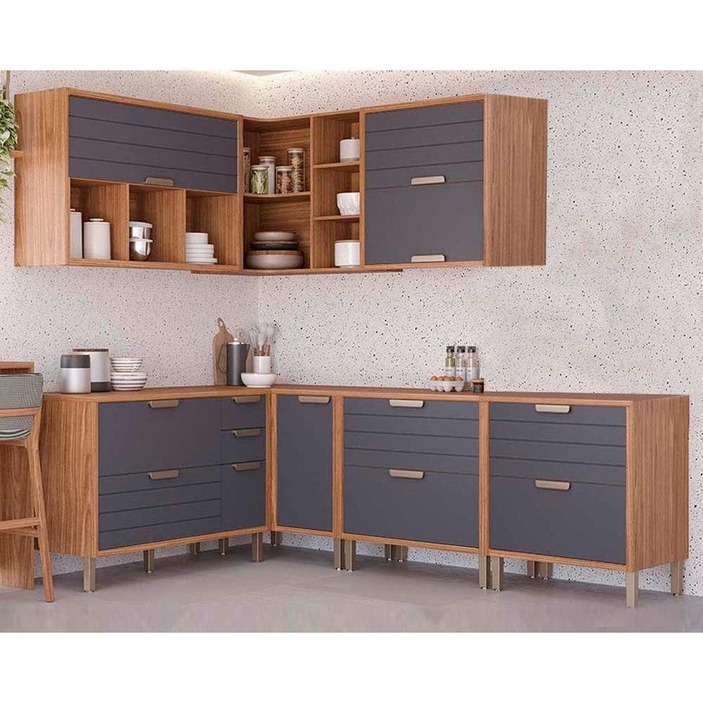Kit de Cozinha Completa 7 Peças Eloise (3Aéreos+4Balcões) CZ027 Freijo/Titanium - MGM
