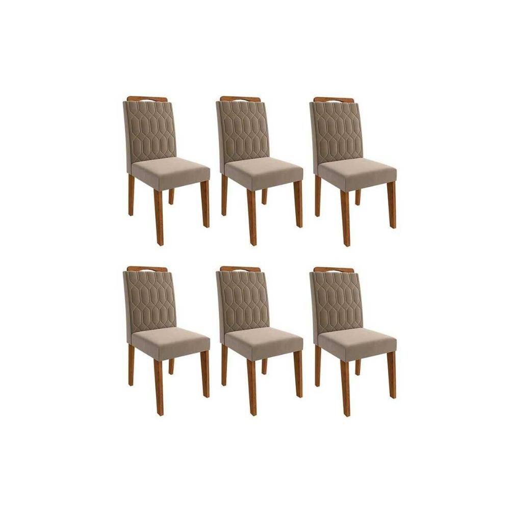 Kit 6 Cadeiras Sala Jantar Paola Wood 6 Un Carvalho/Suede Joli Capuccino - Cimol