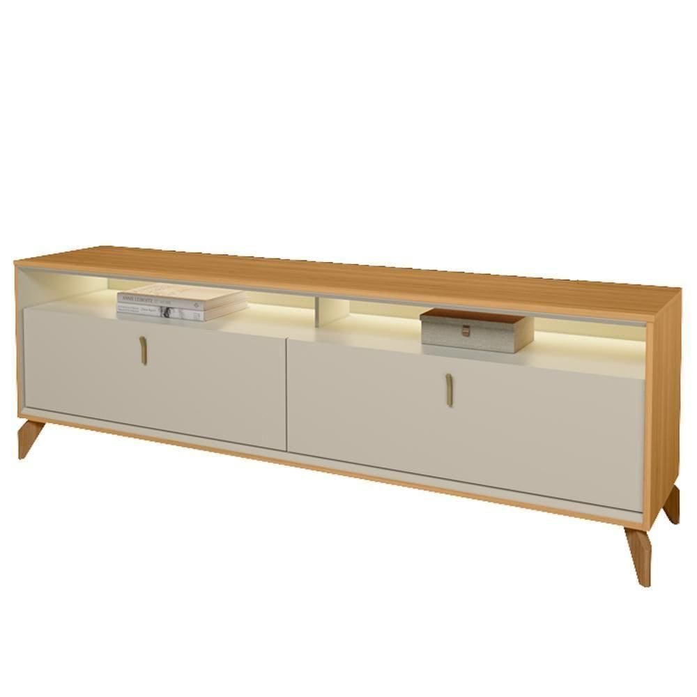 Rack Para Sala De Estar Tv 75 Pol Com Led 182cm Naomi L05 Tauari Off White Fosco - Lyam Decor