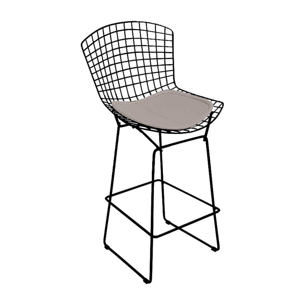 Banqueta Bertoia Preta D80 Assento Bege