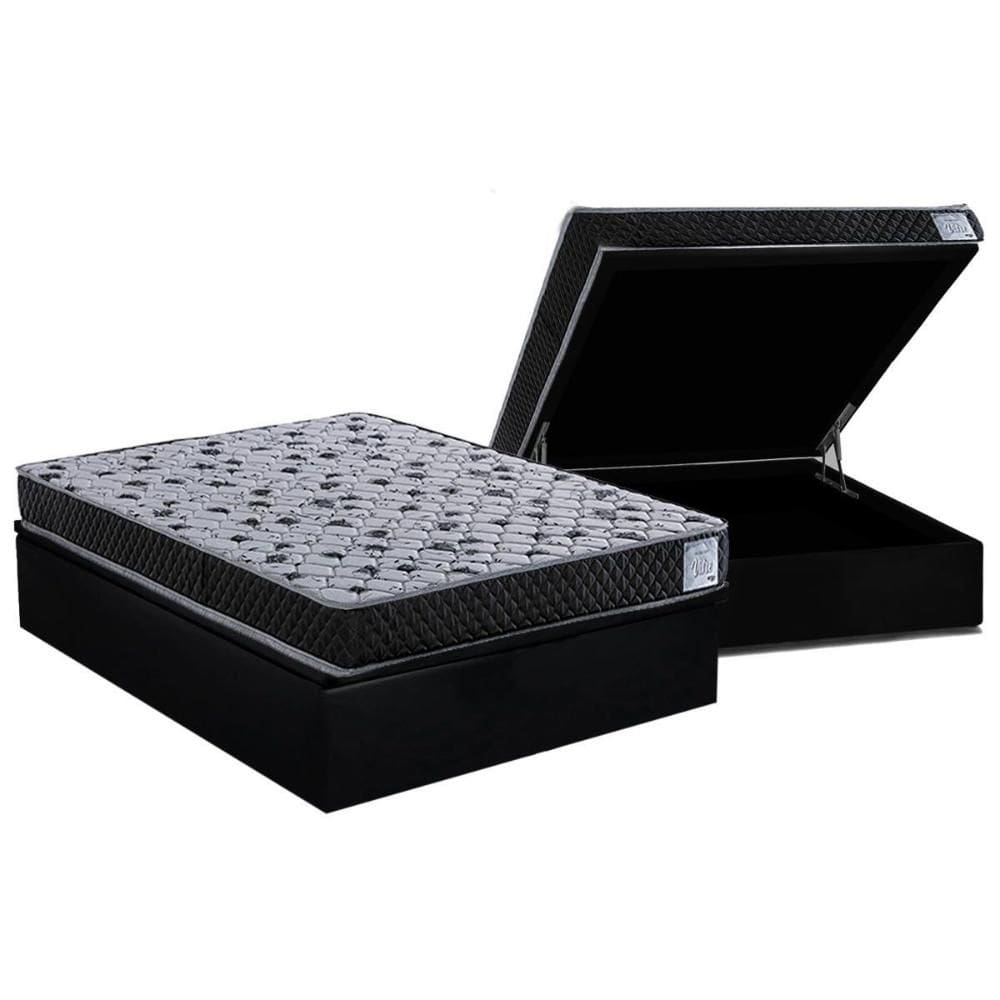 Cama Box Baú Casal: Colchão Anatômico Herval AG65 Vitre + Base CRC Suede Black (138x188)